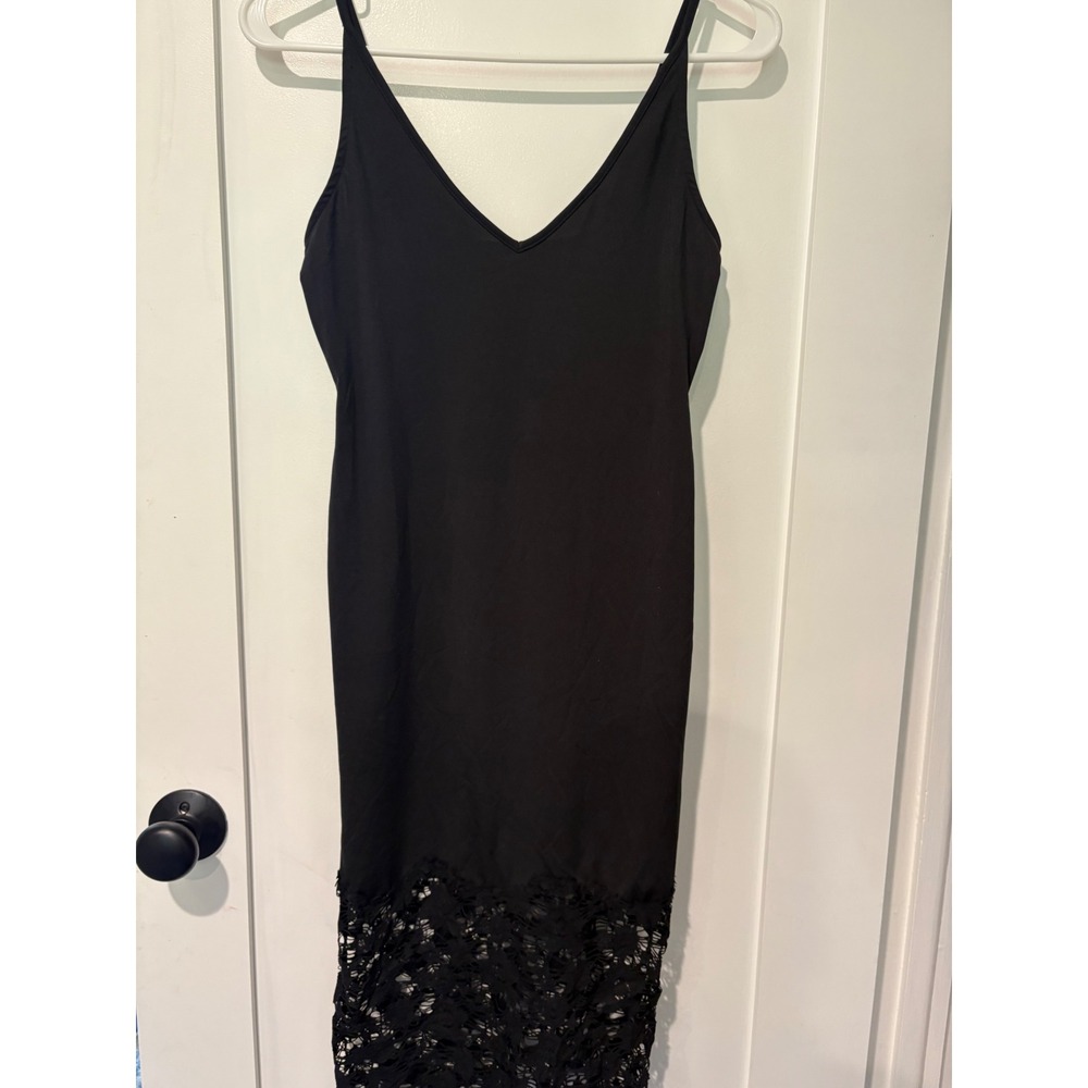 Free People Intimately Black Slip Dress Lace Hem V-Neck XS